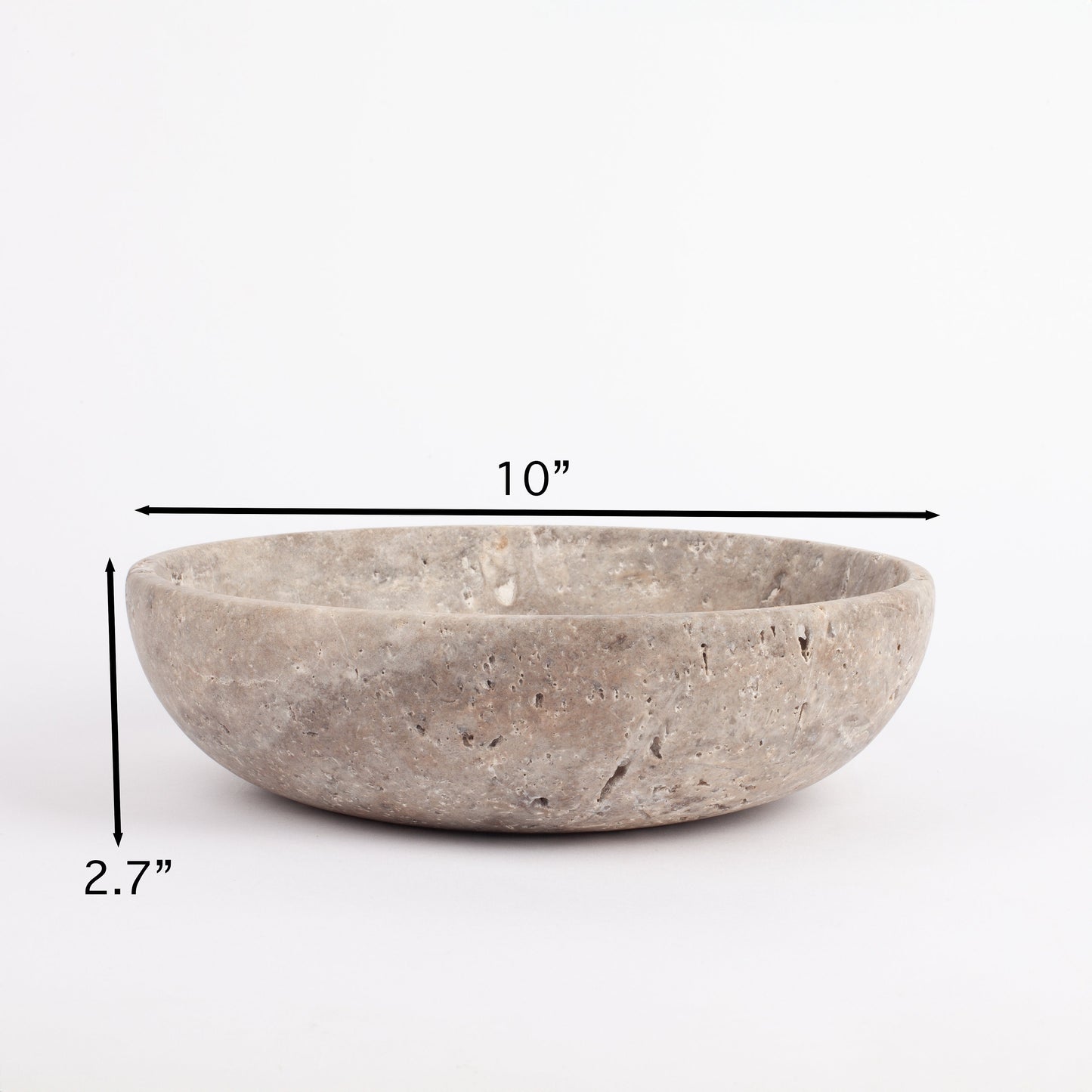 10" (25 cm) Gray Travertine Bowl, Natural Stone Bowl, Kitchen Accessories, Home Gift, Home Decoration, Handmade Bowl, Primitive Bowl Design