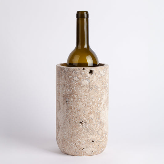 Noche Travertine Cylinder Vase / Stone Bottle Holder / Travertine Wine Holder / Marble Wine Holder / Travertine Wine Rack / Wine Cooler