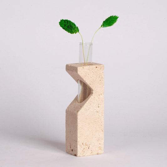 Beige Travertine Glass Tube Planter, Unique Planter, Natural Planter, Glass Planter, Travertine Planter, Stone Planter