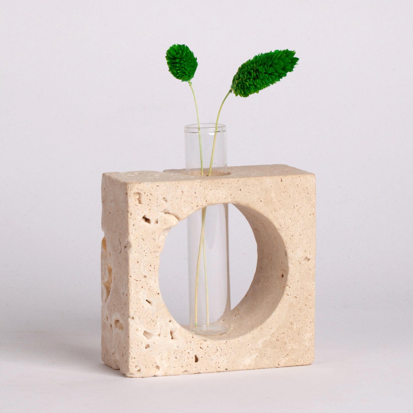 Beige Travertine Glass Planter Holder "Square", Unique Planter, Square Planter, Natural Planter, Stone Planter, Travertine Planter