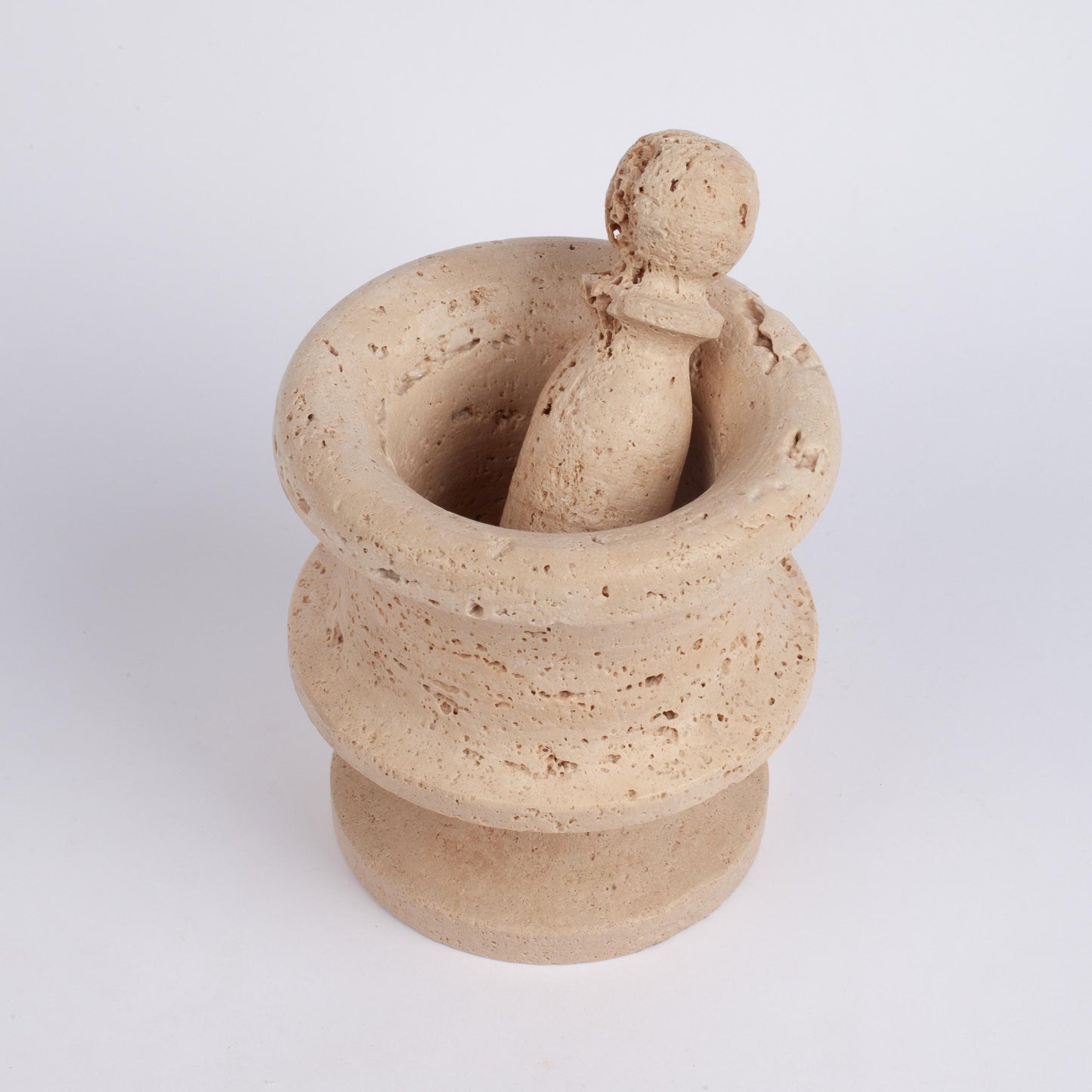 5.9" (15 cm) Travertine Mortar with pedestal, Stone Mortar, Home Decoration, Marble Decoration, Home Accessories, Home Gift, Molcajete