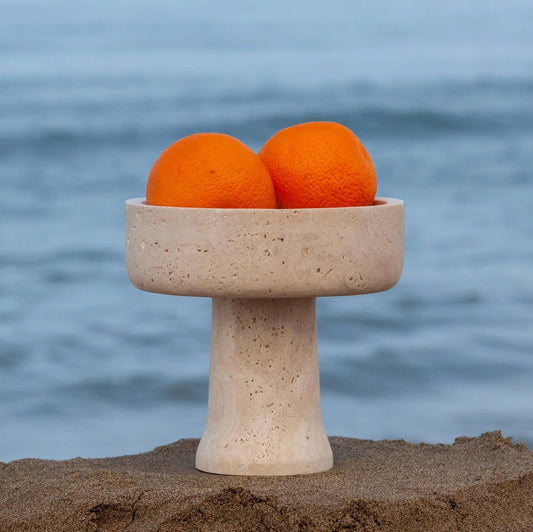 Travertine Pedestal Bowl, Natural Stone Bowl, Kitchen Accessories, Home Gift, Home Decoration, Handmade Bowl, Gift For Her, Catchall