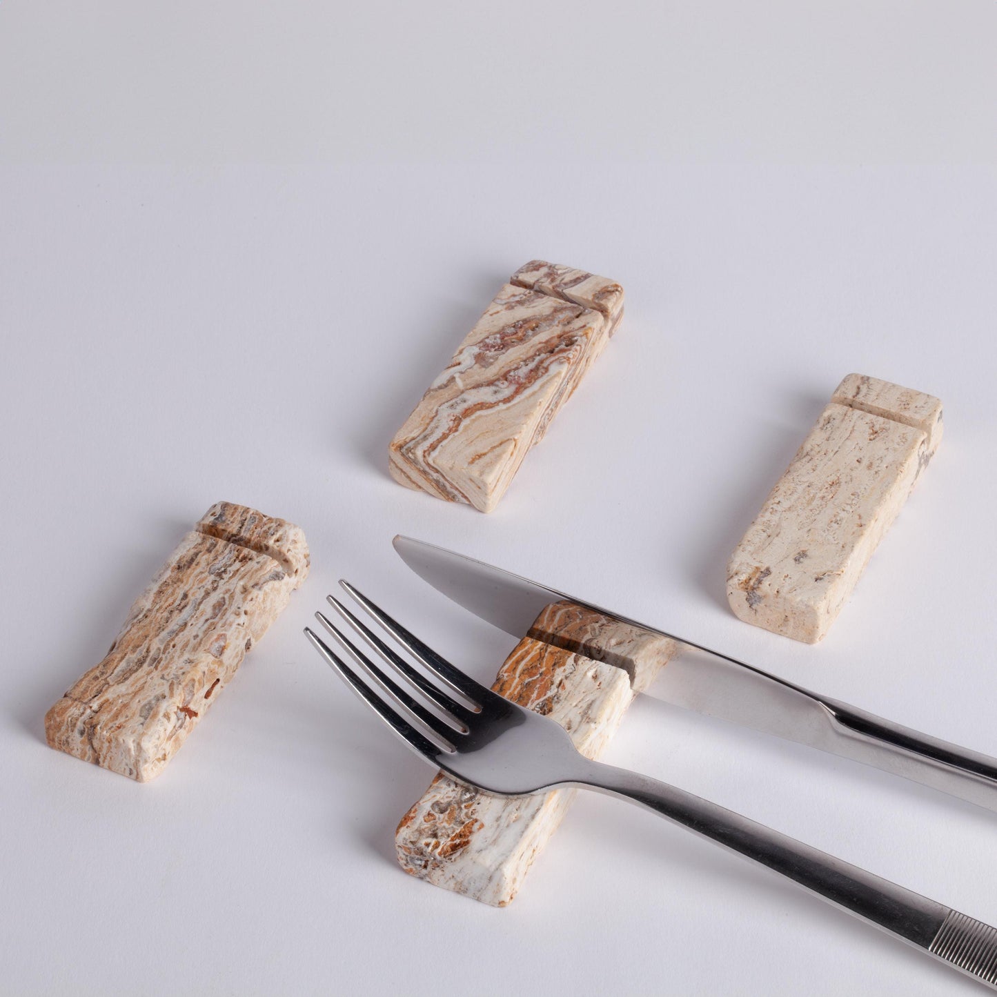 Leonardo Travertine Cutlery Rest with knife insert / Red Travertine Chopstick Rest / Marble Cutlery Rest / Cutlery Rest Set