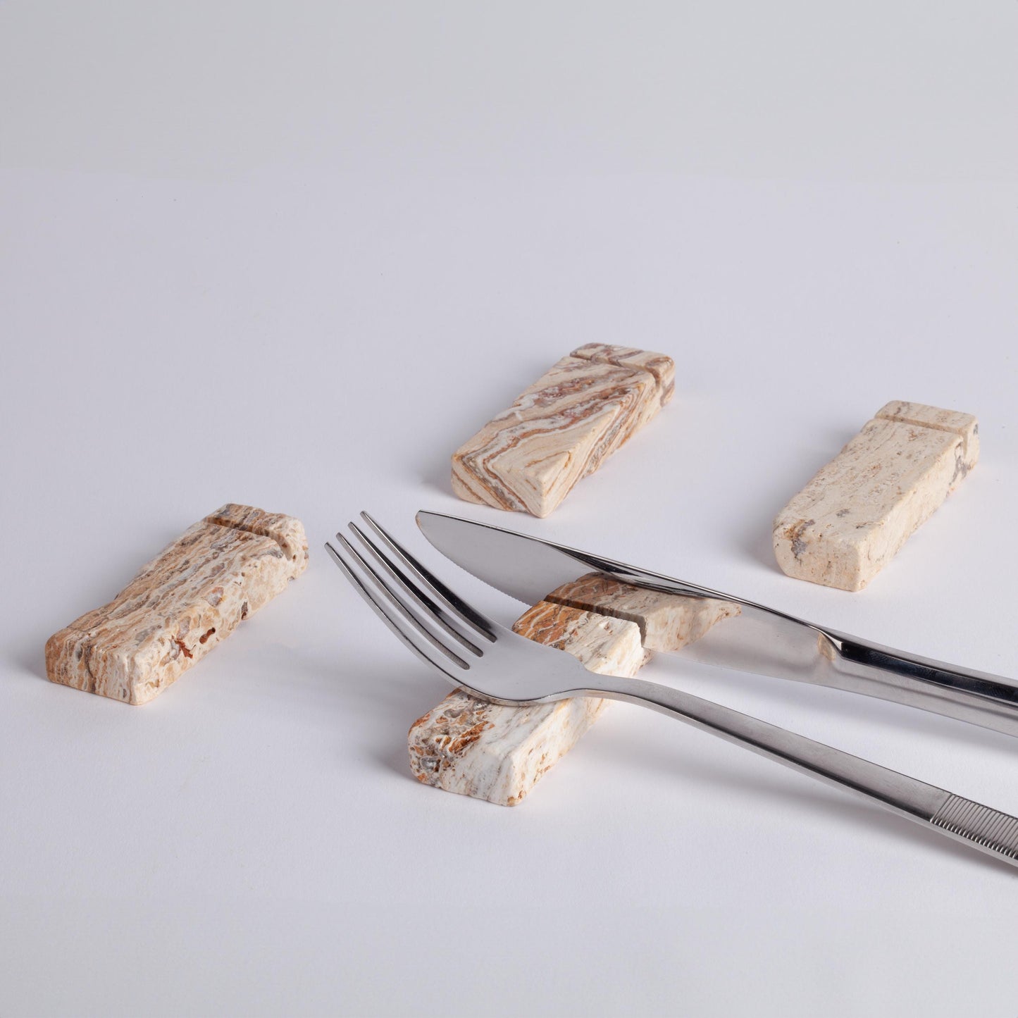 Leonardo Travertine Cutlery Rest with knife insert / Red Travertine Chopstick Rest / Marble Cutlery Rest / Cutlery Rest Set