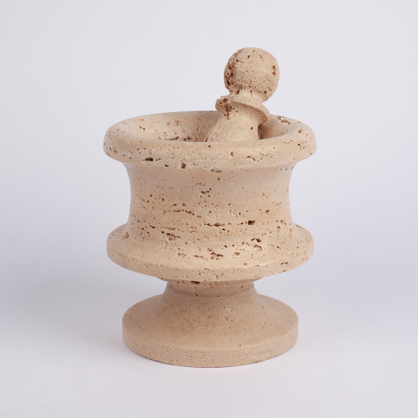 5.9" (15 cm) Travertine Mortar with pedestal, Stone Mortar, Home Decoration, Marble Decoration, Home Accessories, Home Gift, Molcajete