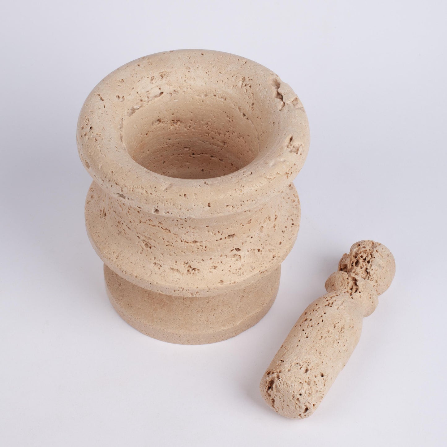 5.9" (15 cm) Travertine Mortar with pedestal, Stone Mortar, Home Decoration, Marble Decoration, Home Accessories, Home Gift, Molcajete