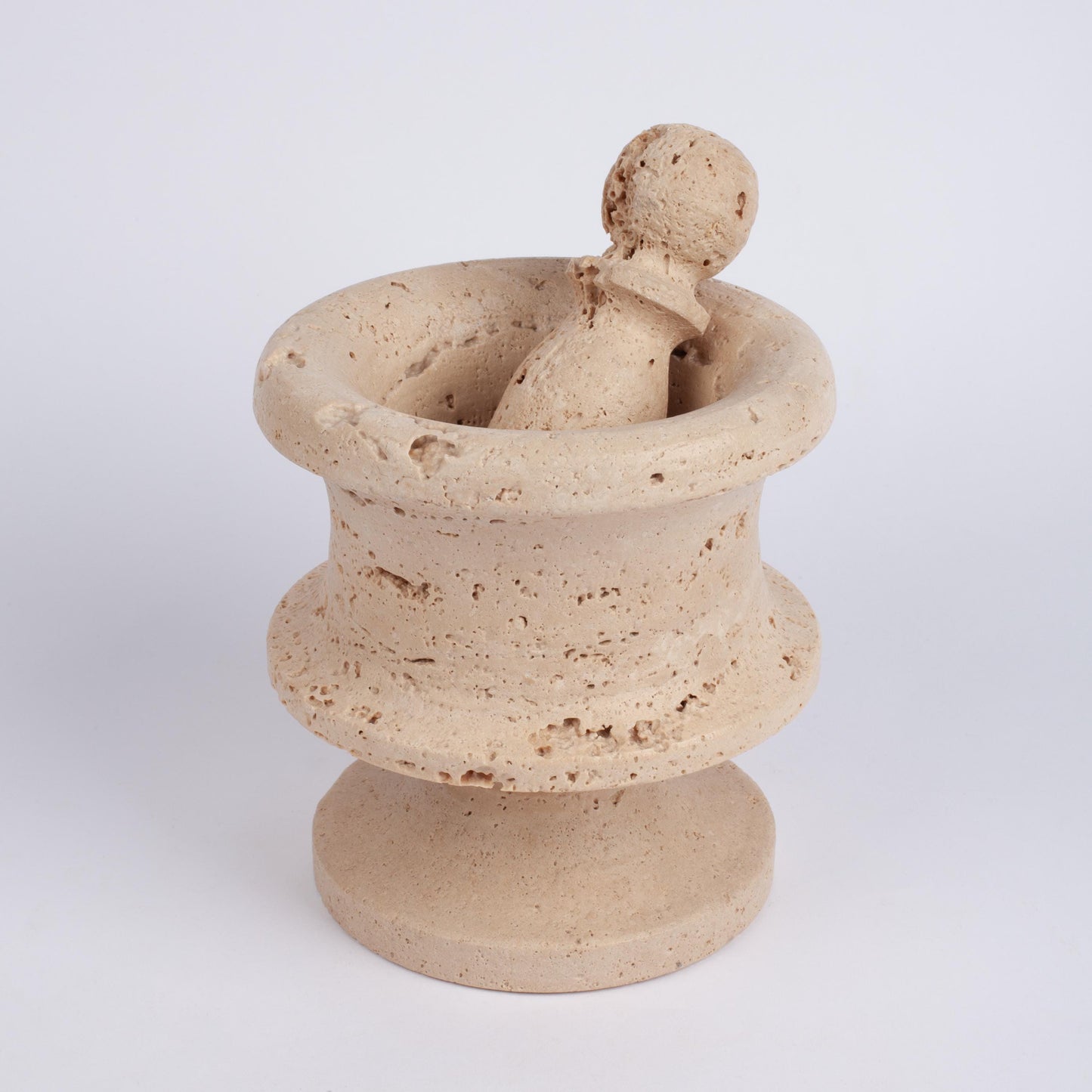 5.9" (15 cm) Travertine Mortar with pedestal, Stone Mortar, Home Decoration, Marble Decoration, Home Accessories, Home Gift, Molcajete