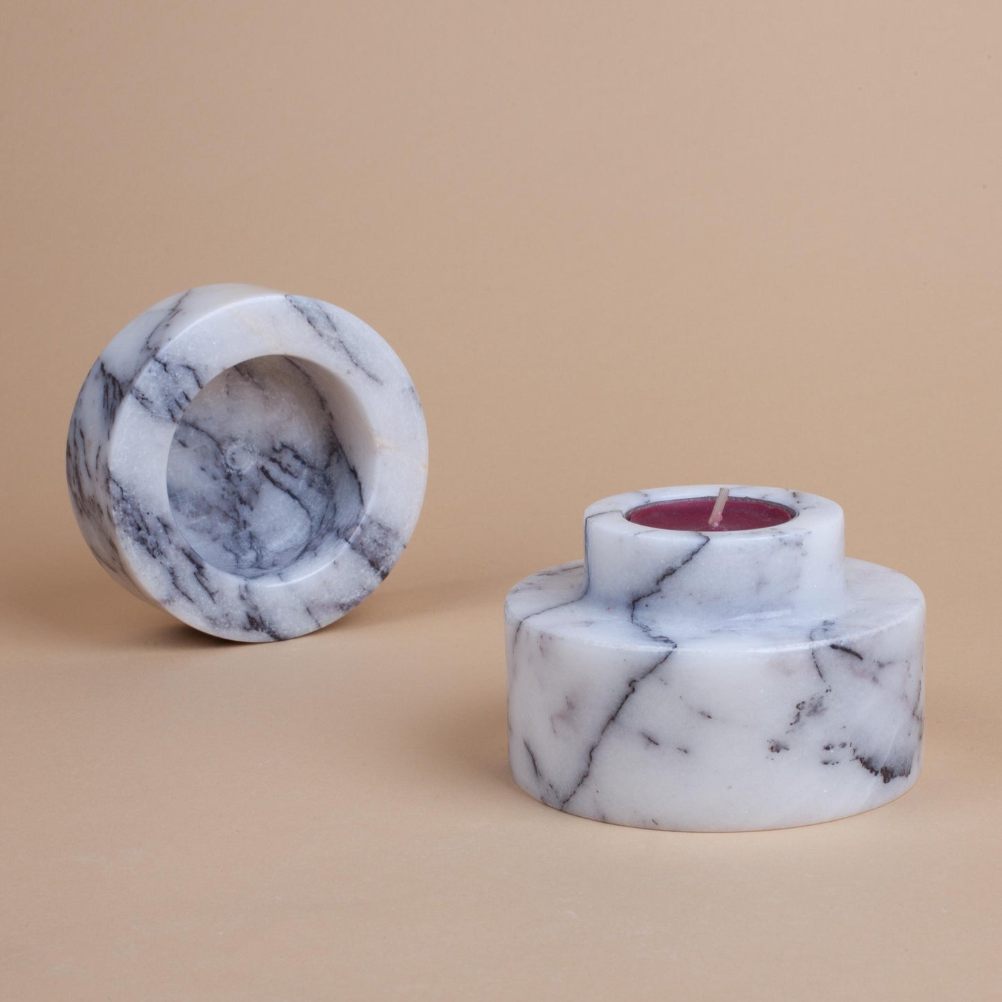 Lilac Marble Candle Holder with Lid, Unique Candlestick Holder, Natural Candle Holder, Marble Candle Holder, Stone Candle Holder