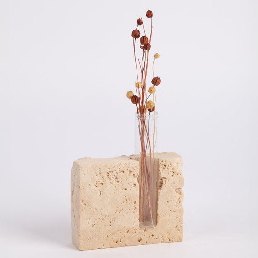 Travertine Glass Tube Holder, Unique Planter, Travertine Planter, Mini Planter, Test Tube Planter, Marble Candleholder