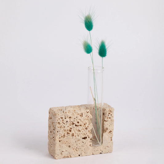 Travertine Glass Tube Holder, Unique Planter, Travertine Planter, Mini Planter, Test Tube Planter, Marble Candleholder