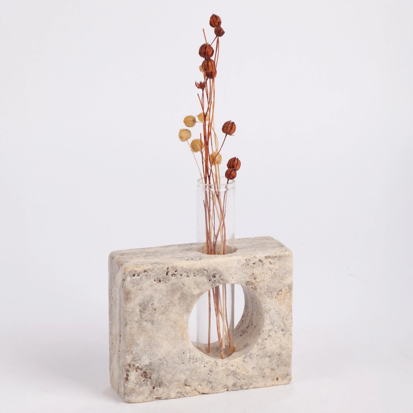 Travertine Glass Tube Holder, Unique Planter, Travertine Planter, Mini Planter, Test Tube Planter, Marble Candleholder