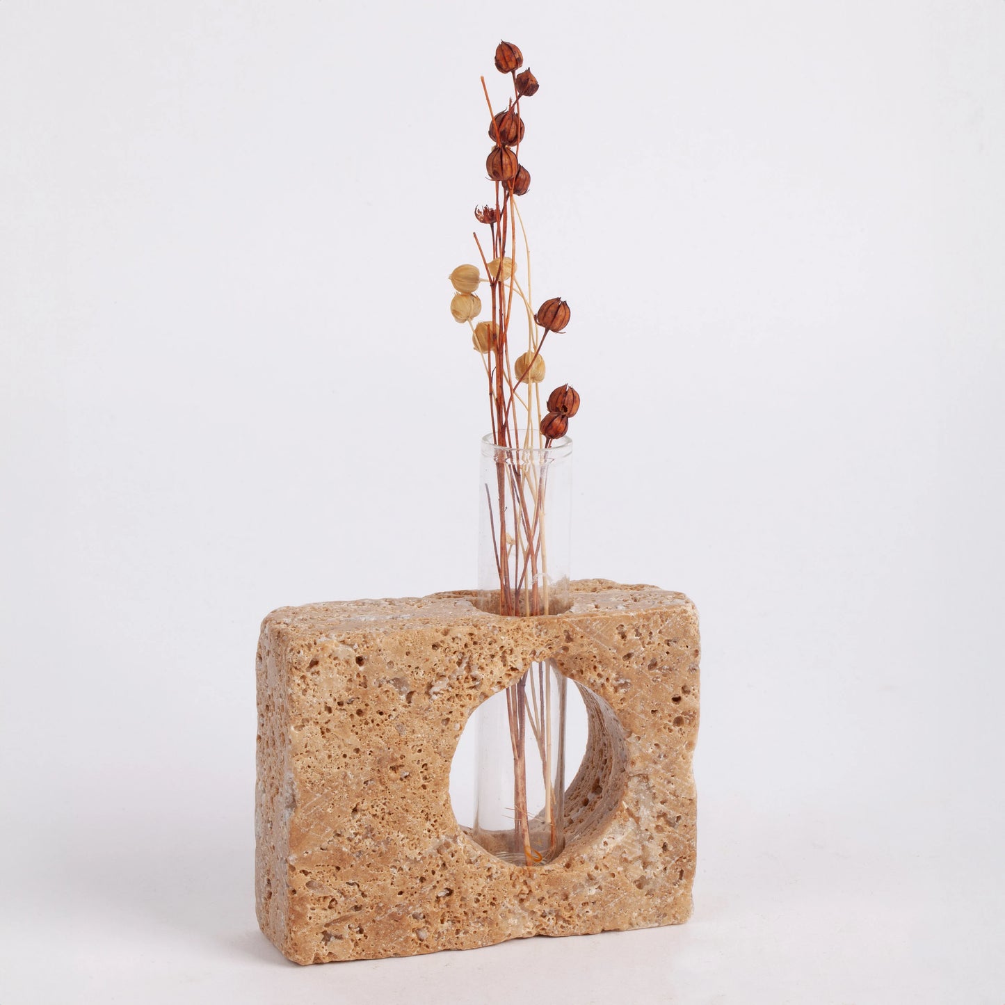 Travertine Glass Tube Holder, Unique Planter, Travertine Planter, Mini Planter, Test Tube Planter, Marble Candleholder