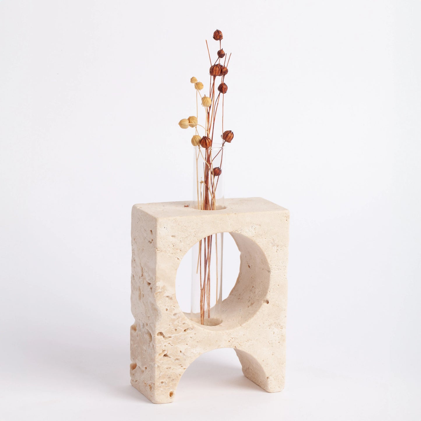 Beige Travertine Glass Planter Holder, Unique Planter, Square Planter, Natural Planter, Stone Planter, Travertine Planter, Marble Planter