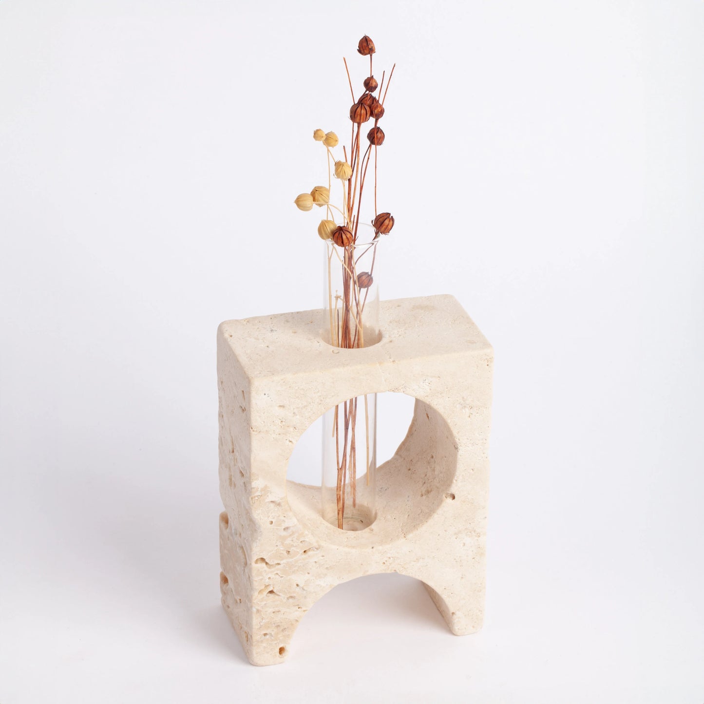 Beige Travertine Glass Planter Holder, Unique Planter, Square Planter, Natural Planter, Stone Planter, Travertine Planter, Marble Planter