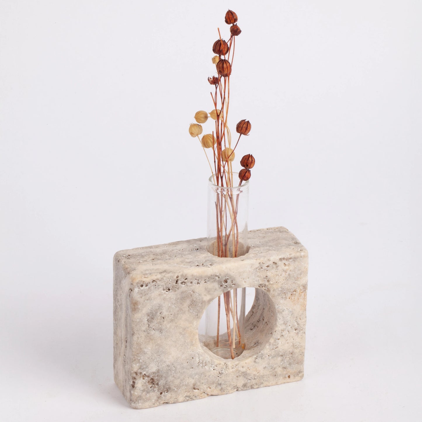 Travertine Glass Tube Holder, Unique Planter, Travertine Planter, Mini Planter, Test Tube Planter, Marble Candleholder